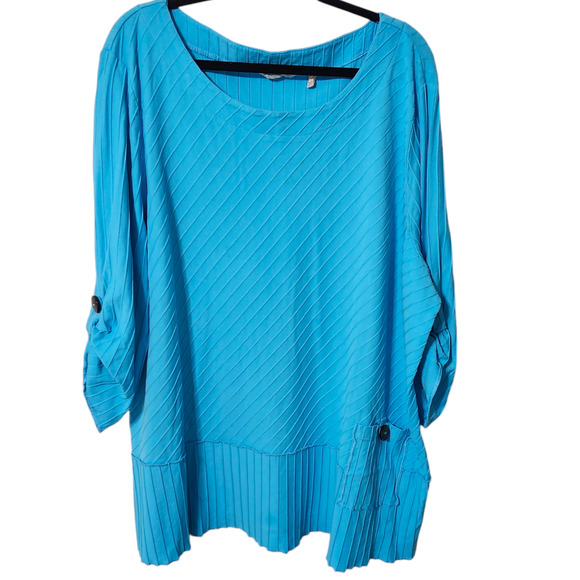 Soft Surroundings‎ Oversized Boho Blue 3/4 Roll Tab Sleeve Tunic Top Shirt Women - Picture 5 of 13